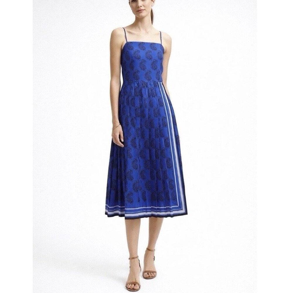 Banana Republic Paisley Pleated Midi Dress Adjustable Straps Sz 2 Party Cocktail